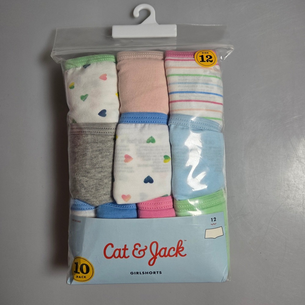 Cat & Jack Girls 10 Pack Girlshorts Underwear Size 12 Hearts Stripes Cotton - Picture 1 of 4